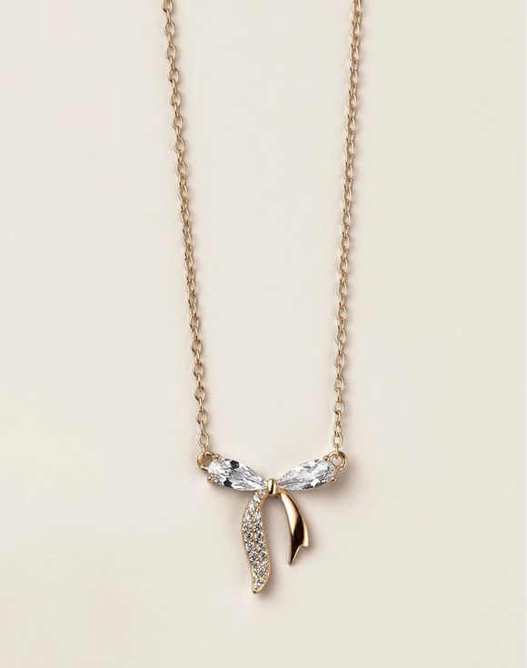 Sterling Silver Golden Bow CZ Necklace