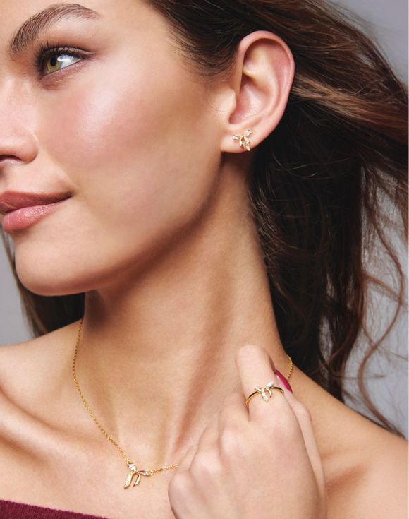 Sterling Silver Golden Bow CZ Necklace