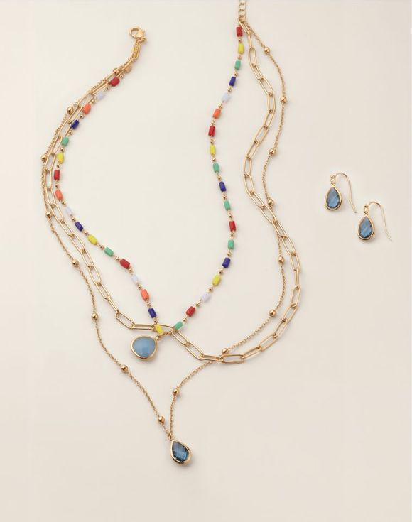 Color Cascade Layered Necklace and Earring Set