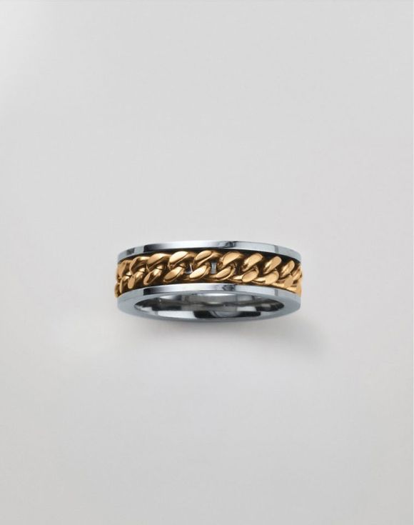 1970-his-stainless-steel-two-tone-chain-reaction-band-ring--1.jpg His Stainless Steel Two Tone Chain Reaction Band Ring