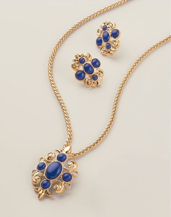 Royal Blue Crown Statement Necklace and Earring Set