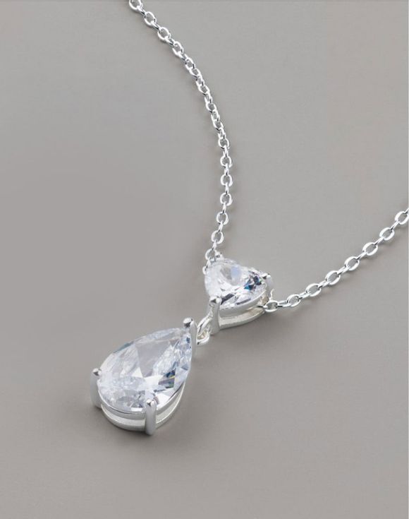 Sterling Silver Stunning Heart Drop CZ Necklace