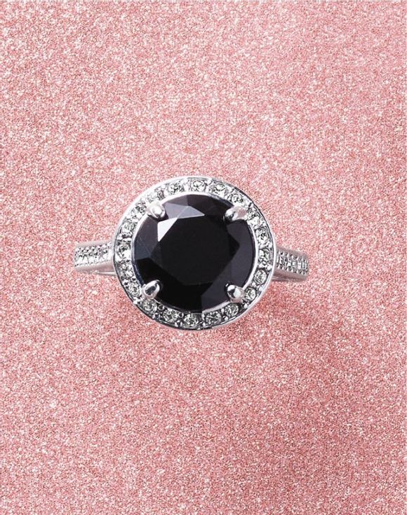Black Round CZ Halo Cocktail Ring