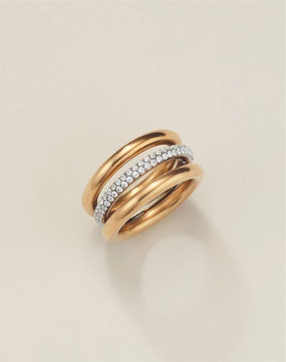Stainless Steel Luxe Two-Tone CZ Orbit Ring