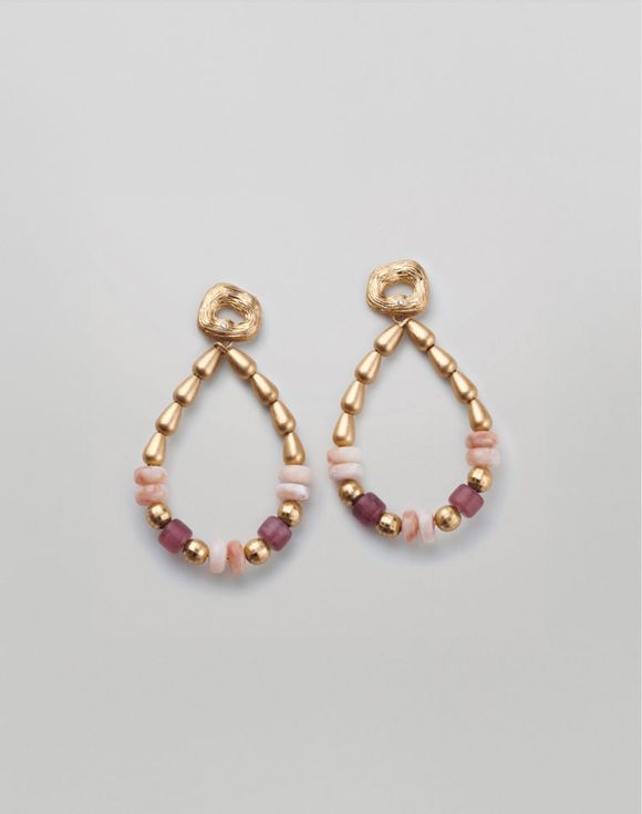 Natural Blush Beaded Teardrop Hoops