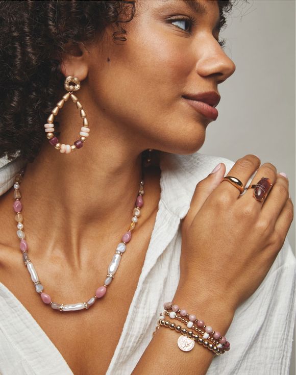 Natural Blush Beaded Teardrop Hoops