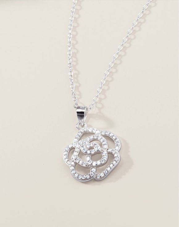 Sterling Silver Rose of Love CZ Necklace