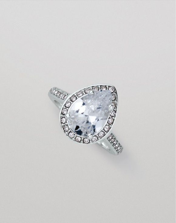 Clear Teardrop CZ Halo Cocktail Ring