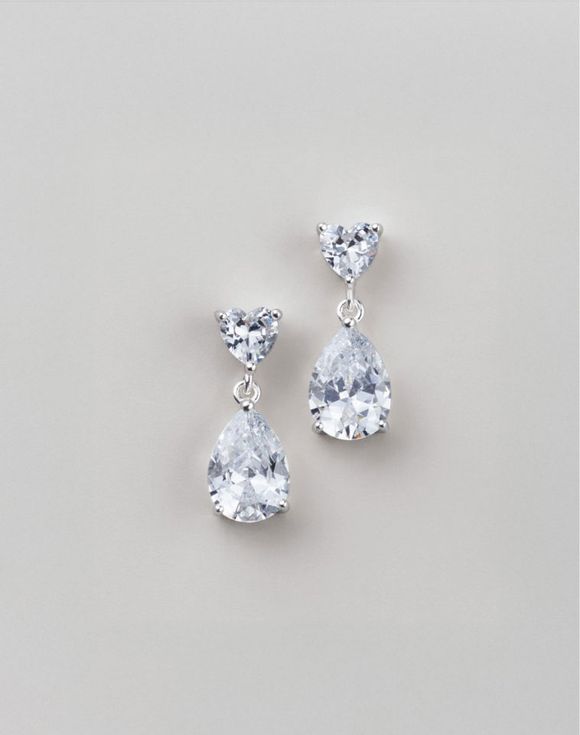 Sterling Silver Stunning Heart Drop CZ Earrings